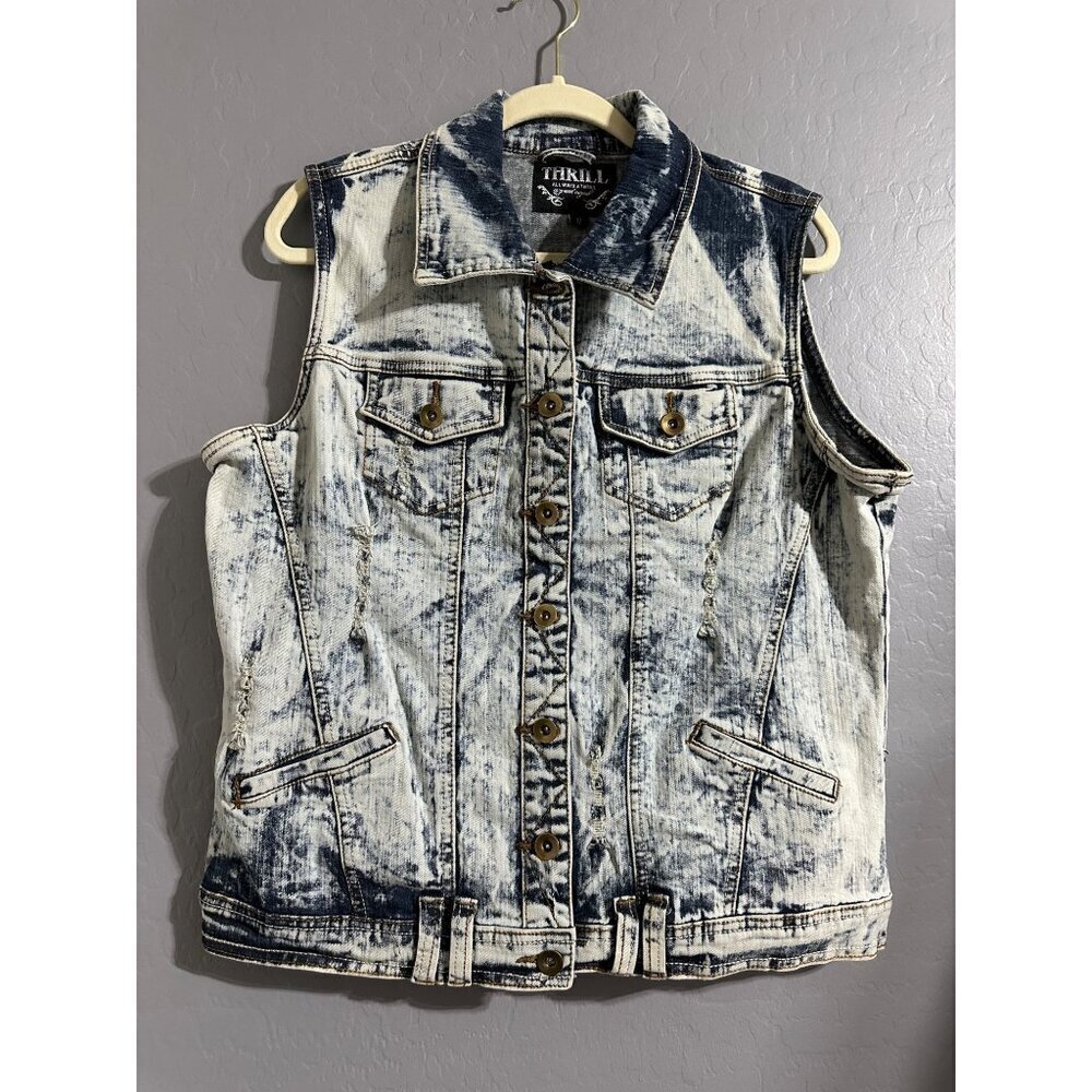 Thrill Women's Distressed Jean Vest size 12 NWT